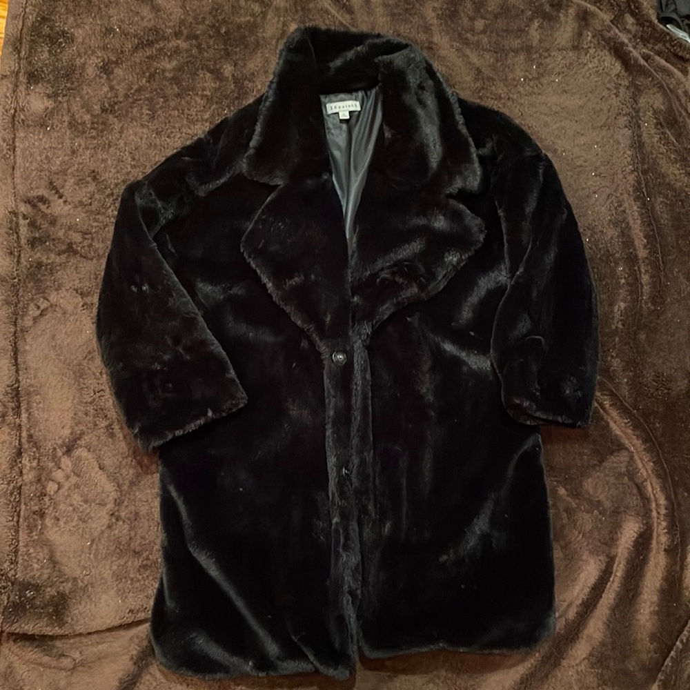 Black fleece throw coat. Button front size large